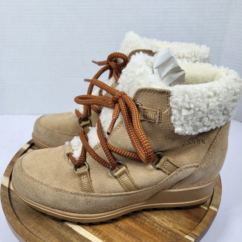 SOREL Women's Evie Cozy Lace Bootie Waterproof Tawny Buff‎ Wedge Size 7